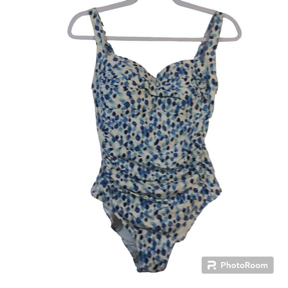 Nip Tuck Plunge Louise Tummy Control Swimsuit Blue Petal Slimming Size 8 - Picture 1 of 10